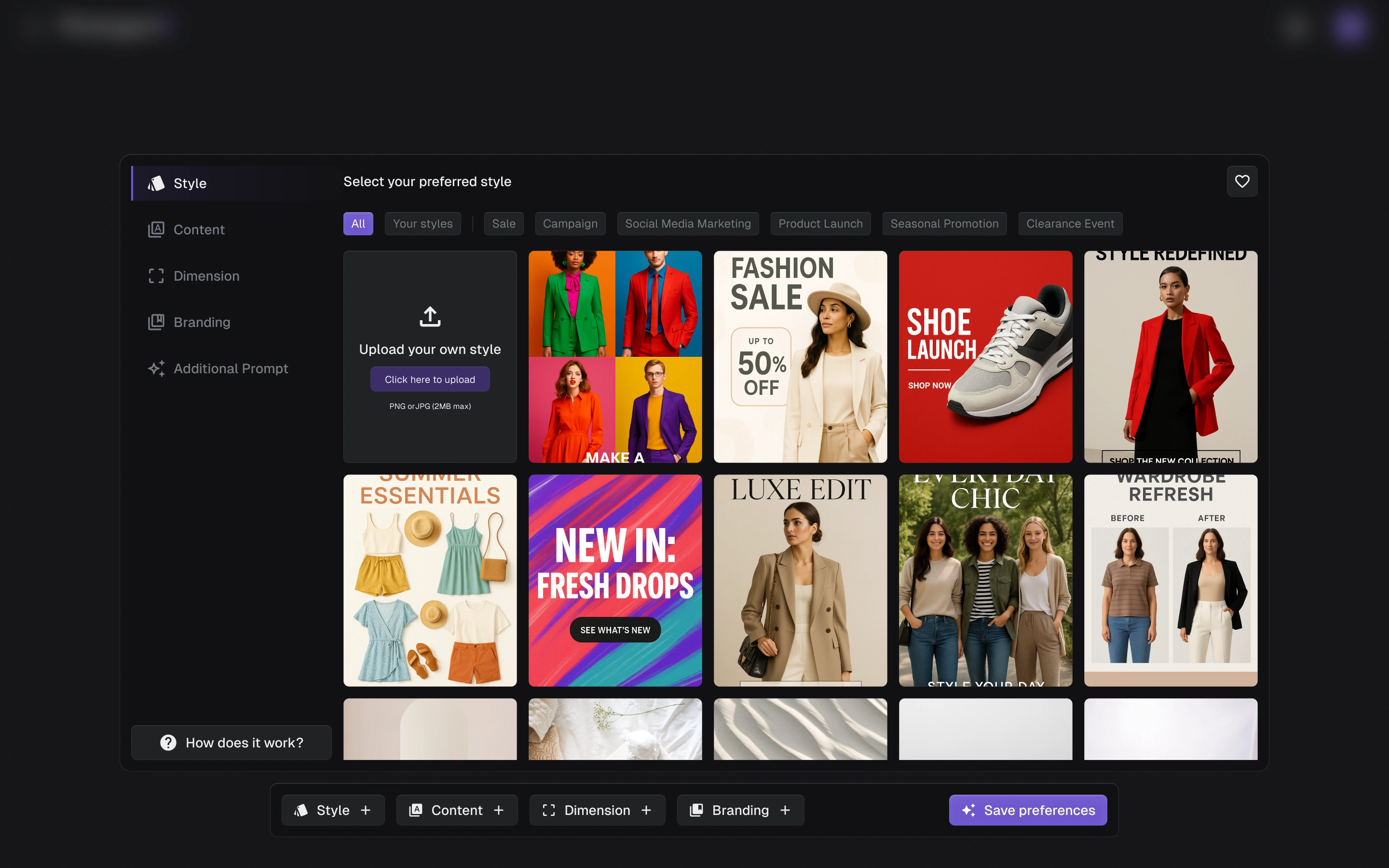 Ad creator presets preview